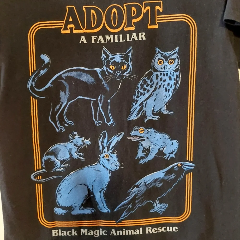 Steven Rhodes "Adopt A Familiar" Black Short Sleeved Graphic T-shirt EUC Size S - Picture 4 of 7